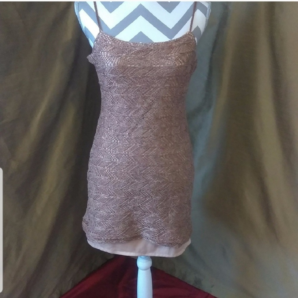 Crochet hemp slip dress nude tan chevron